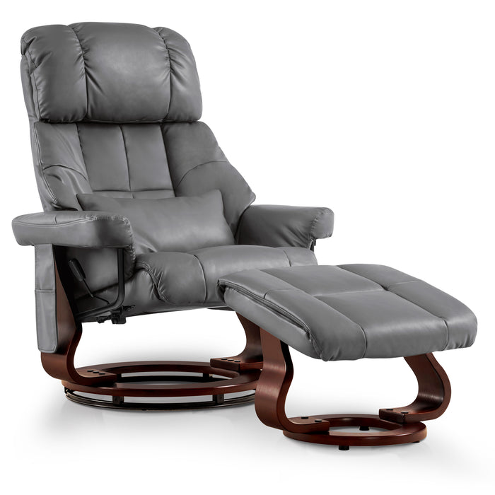 Mcombo Recliner with Ottoman Reclining Chair with Massage and Lumbar Pillow, 360 Degree Swivel Wood Base, Faux Leather 9068