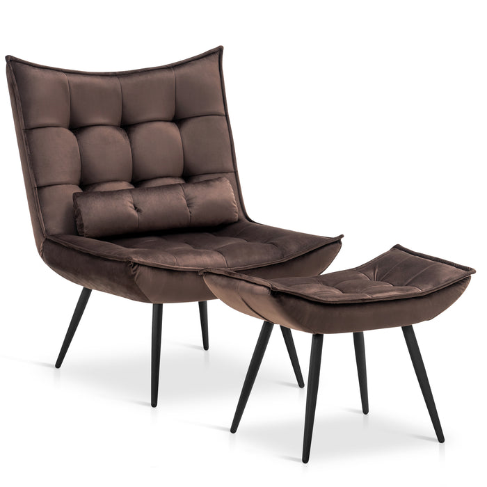 Mcombo Accent Chair with Ottoman, Velvet Modern Tufted Wingback Club Chair, Upholstered Leisure Chairs with Metal Legs for Bedroom Living Room 4079