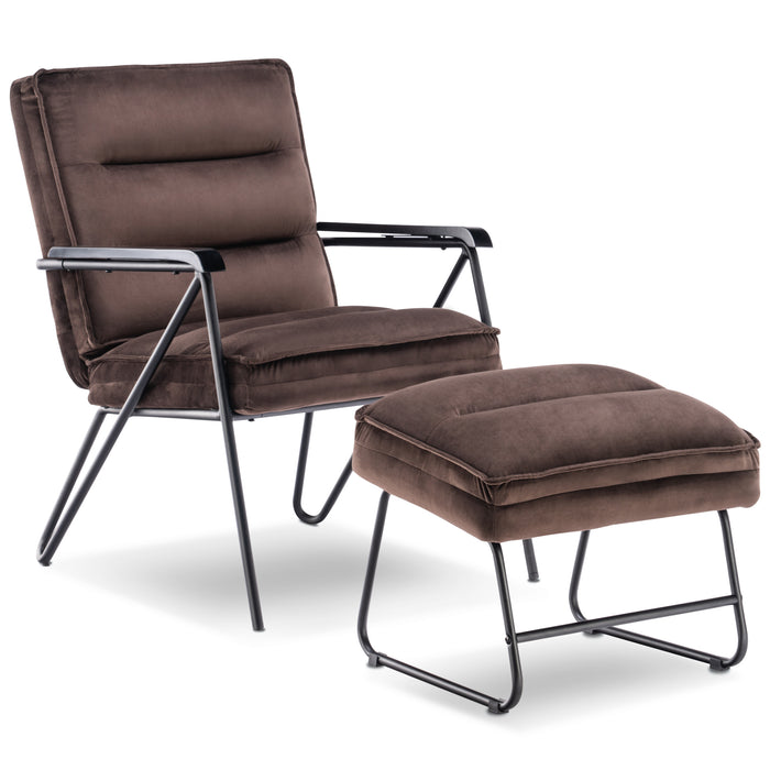 Mcombo Accent Chair with Ottoman, Velvet Modern Tufted Curved Backrest Club Chair, Upholstered Leisure Chairs with Metal Legs for Bedroom Living Room 4750/4747