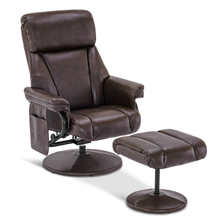 Mcombo Swivel Recliner with Ottoman, Reclining Chair with Massage, Faux Leather Lounge Chairs for Living Room Bedroom 4539