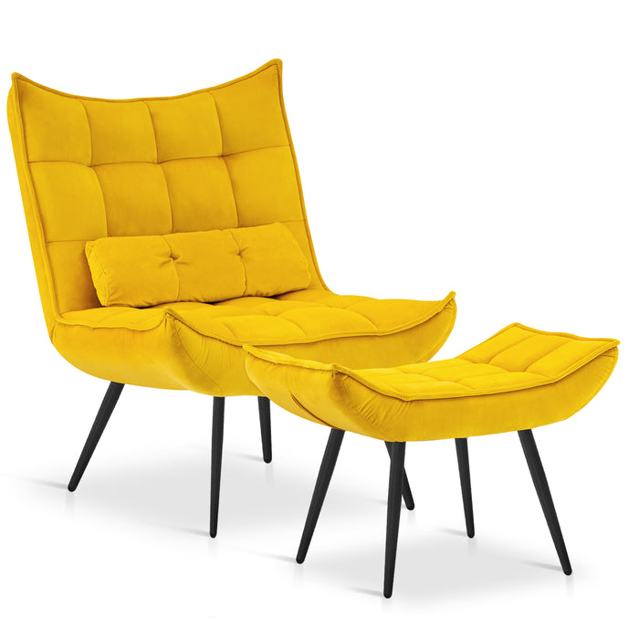Mcombo Accent Chair with Ottoman, Velvet Modern Tufted Wingback Club Chair, Upholstered Leisure Chairs with Metal Legs for Bedroom Living Room 4079