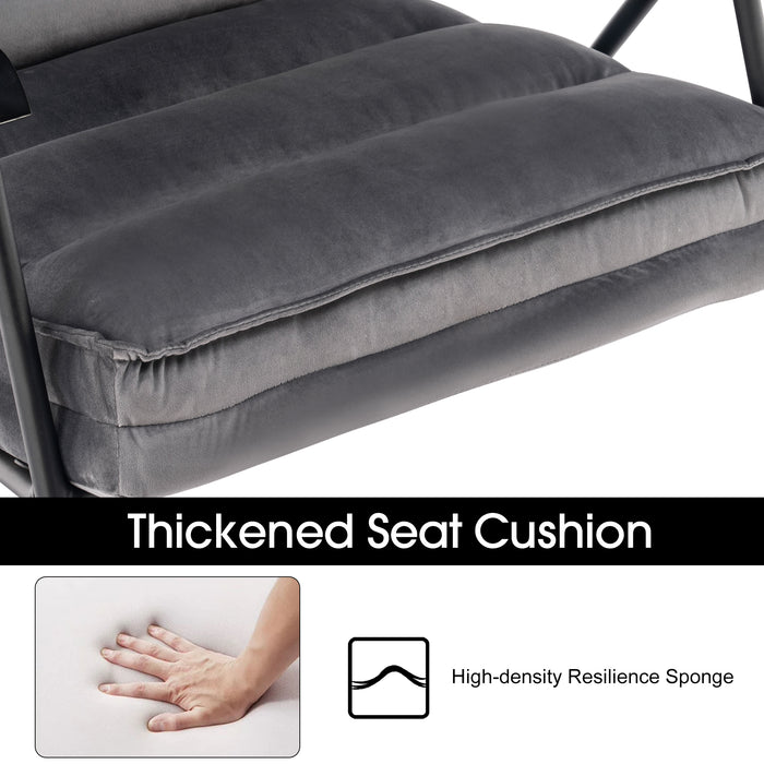 Mcombo Accent Chair with Ottoman, Velvet Modern Tufted Curved Backrest Club Chair, Upholstered Leisure Chairs with Metal Legs for Bedroom Living Room 4750/4747