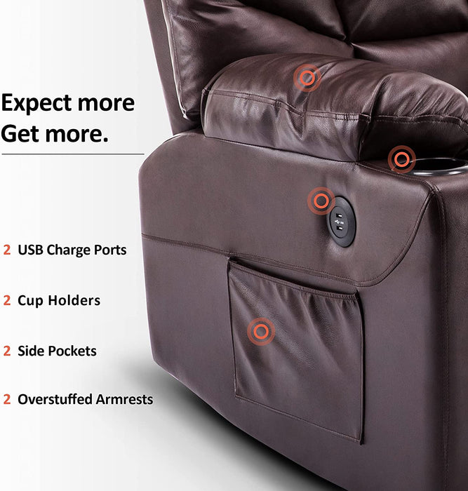 Mcombo Power Lift Recliner Chair for Elderly, 3 Positions, 2 Side Pockets and Cup Holders, USB Ports, Faux Leather 7288