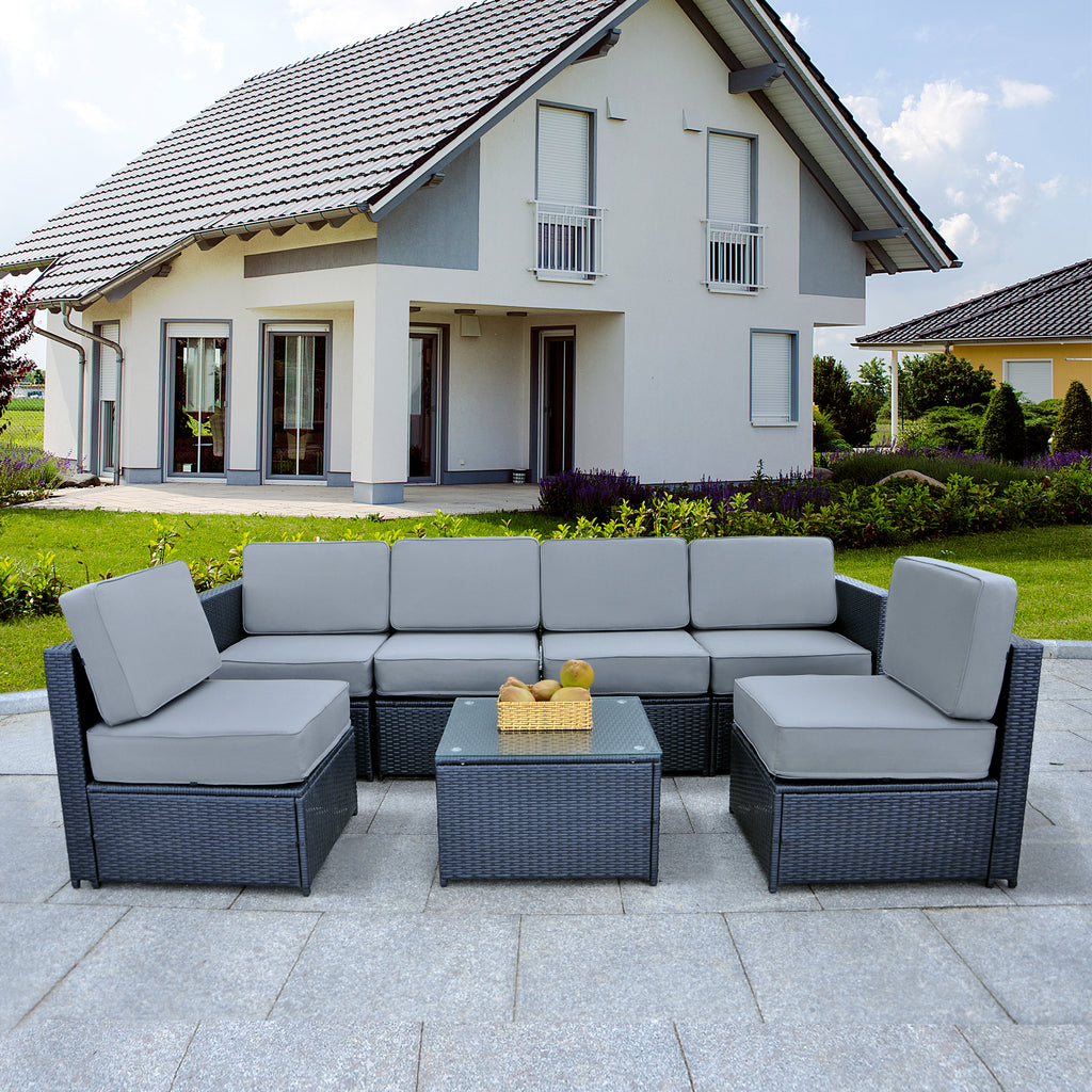 Mcombo Outdoor Patio Black Wicker Furniture Sectional Set All
