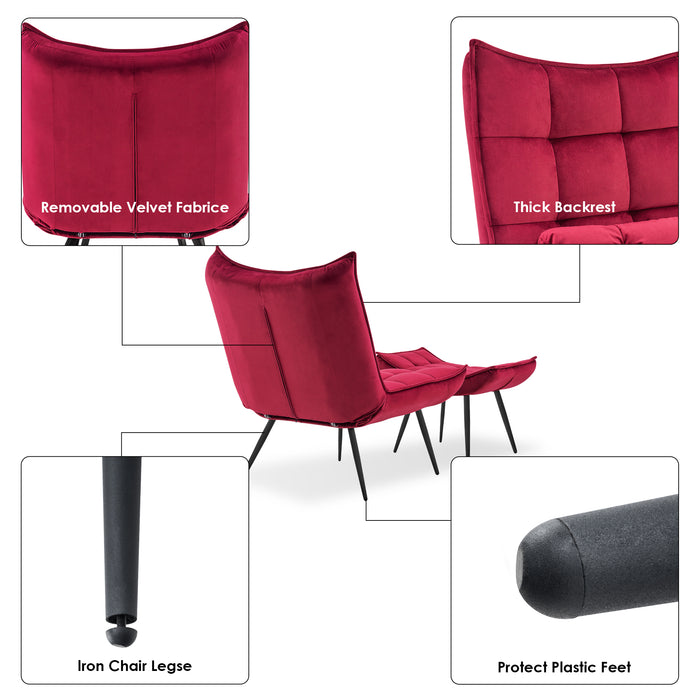 Mcombo Accent Chair with Ottoman, Velvet Modern Tufted Wingback Club Chair, Upholstered Leisure Chairs with Metal Legs for Bedroom Living Room 4079