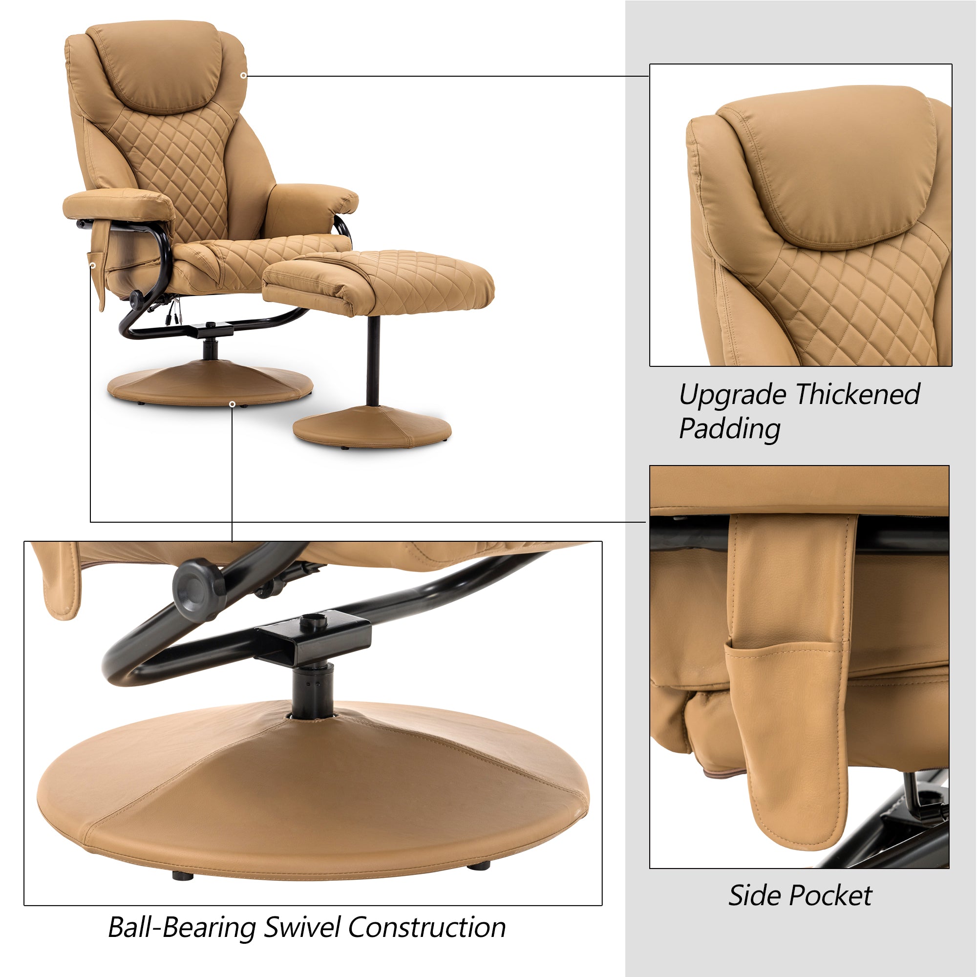 Swivel Recliner with Ottoman, with Massage, Faux Leather 4901