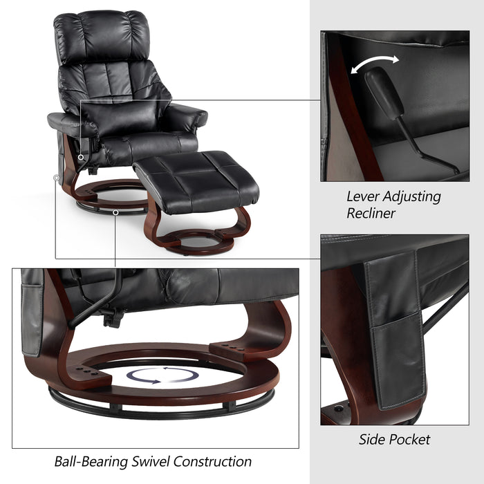 Mcombo Recliner with Ottoman Reclining Chair with Massage and Lumbar Pillow, 360 Degree Swivel Wood Base, Faux Leather 9068