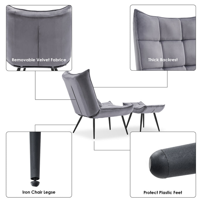 Mcombo Accent Chair with Ottoman, Velvet Modern Tufted Wingback Club Chair, Upholstered Leisure Chairs with Metal Legs for Bedroom Living Room 4079