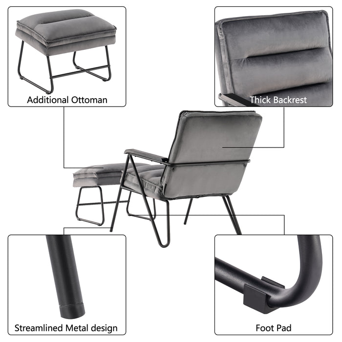 Mcombo Accent Chair with Ottoman, Velvet Modern Tufted Curved Backrest Club Chair, Upholstered Leisure Chairs with Metal Legs for Bedroom Living Room 4750/4747
