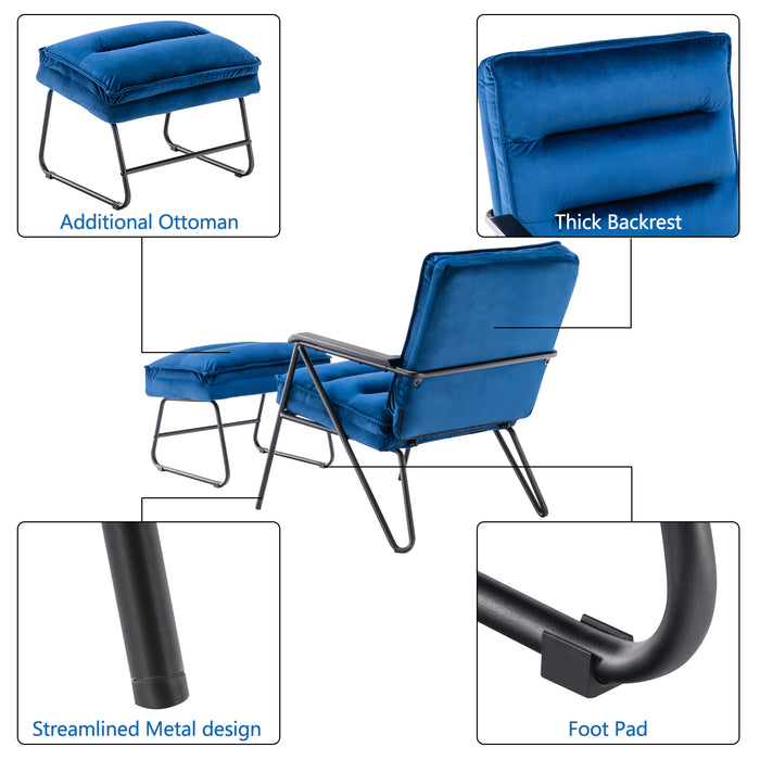 Mcombo Accent Chair with Ottoman, Velvet Modern Tufted Curved Backrest Club Chair, Upholstered Leisure Chairs with Metal Legs for Bedroom Living Room 4750/4747