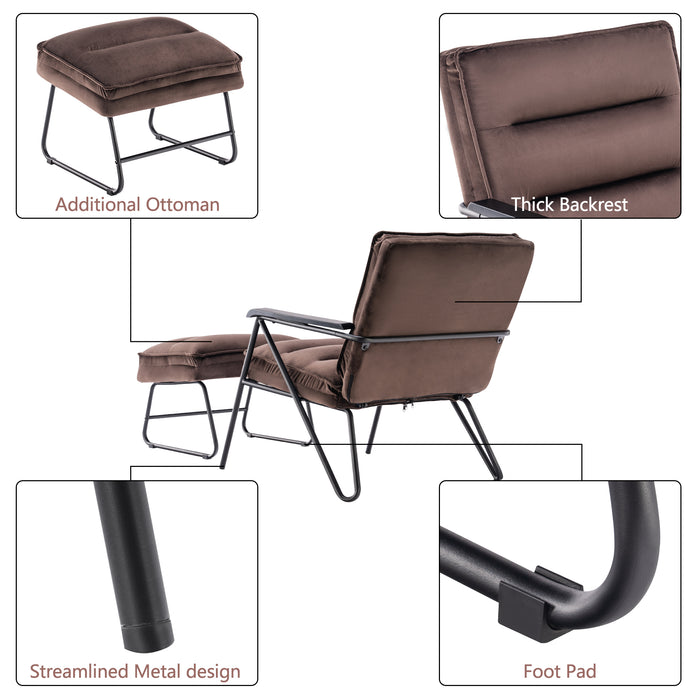 Mcombo Accent Chair with Ottoman, Velvet Modern Tufted Curved Backrest Club Chair, Upholstered Leisure Chairs with Metal Legs for Bedroom Living Room 4750/4747