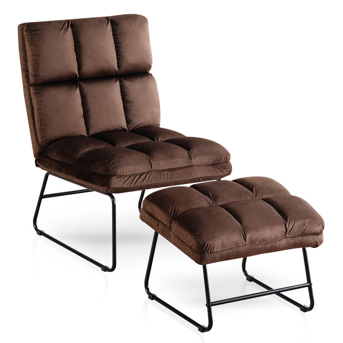 MCombo Velvet Accent Chair with Ottoman, Metal Legs, Club Chair for Living Room Bedroom 0014