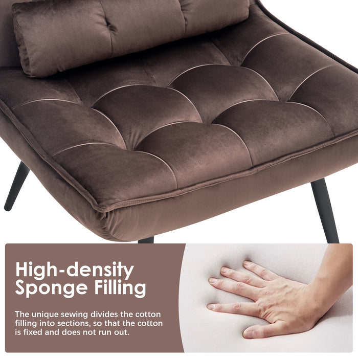 Mcombo Accent Chair with Ottoman, Velvet Modern Tufted Wingback Club Chair, Upholstered Leisure Chairs with Metal Legs for Bedroom Living Room 4079