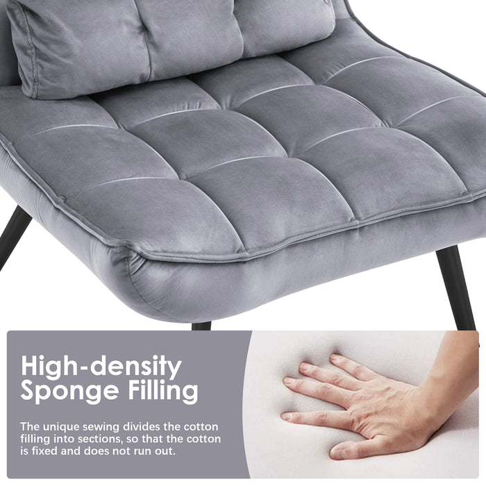 Mcombo Accent Chair with Ottoman, Velvet Modern Tufted Wingback Club Chair, Upholstered Leisure Chairs with Metal Legs for Bedroom Living Room 4079