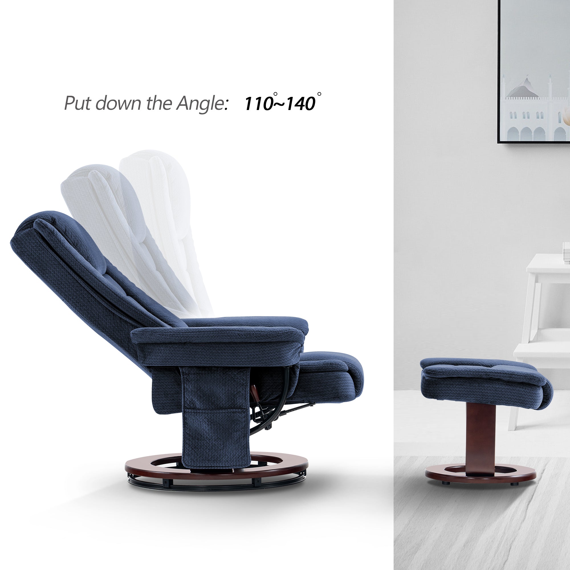 Swivel Recliner with Ottoman, Fabric 9099