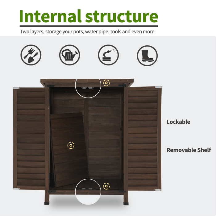 Mcombo Outdoor Wood Storage Cabinet, Small Size Garden Wooden Tool Shed with Double doors, Outside Tools Cabinet for Backyard (24.6”x 18.3”x38.2”) 6059-0985CR