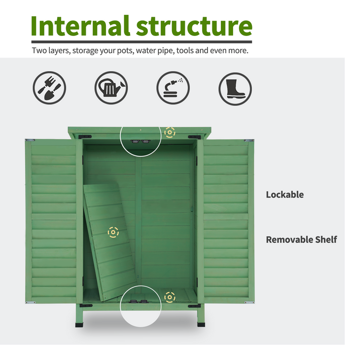 Mcombo Outdoor Wood Storage Cabinet, Small Size Garden Wooden Tool Shed with Double doors, Outside Tools Cabinet for Backyard (24.6”x 18.3”x38.2”) 6059-0985CR