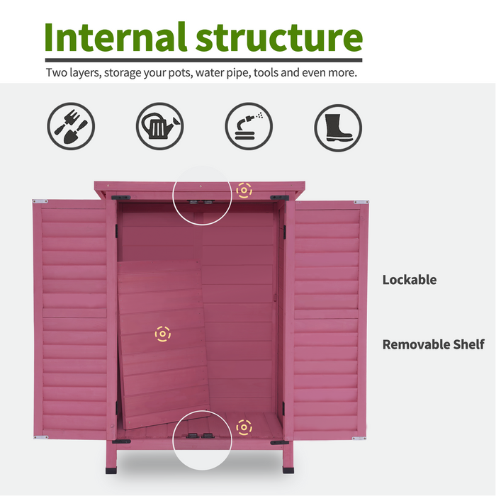 Mcombo Outdoor Wood Storage Cabinet, Small Size Garden Wooden Tool Shed with Double doors, Outside Tools Cabinet for Backyard (24.6”x 18.3”x38.2”) 6059-0985CR