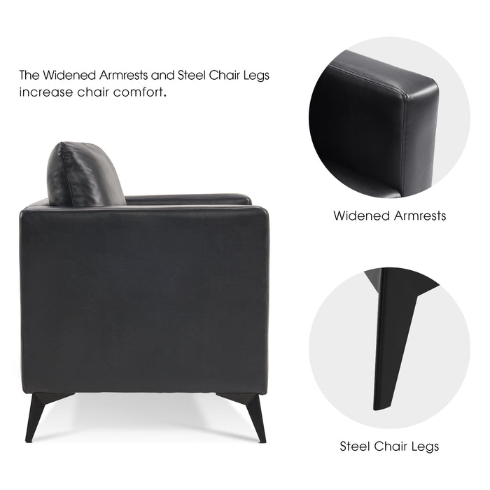 Mcombo Modern Accent Chair, Club Armchair with Metal Legs, Faux Leather Single Sofa Chairs for Living Room Bedroom Office LW654