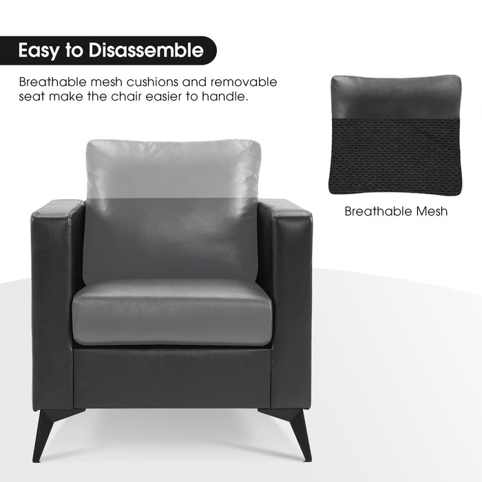 Mcombo Modern Accent Chair, Club Armchair with Metal Legs, Faux Leather Single Sofa Chairs for Living Room Bedroom Office LW654