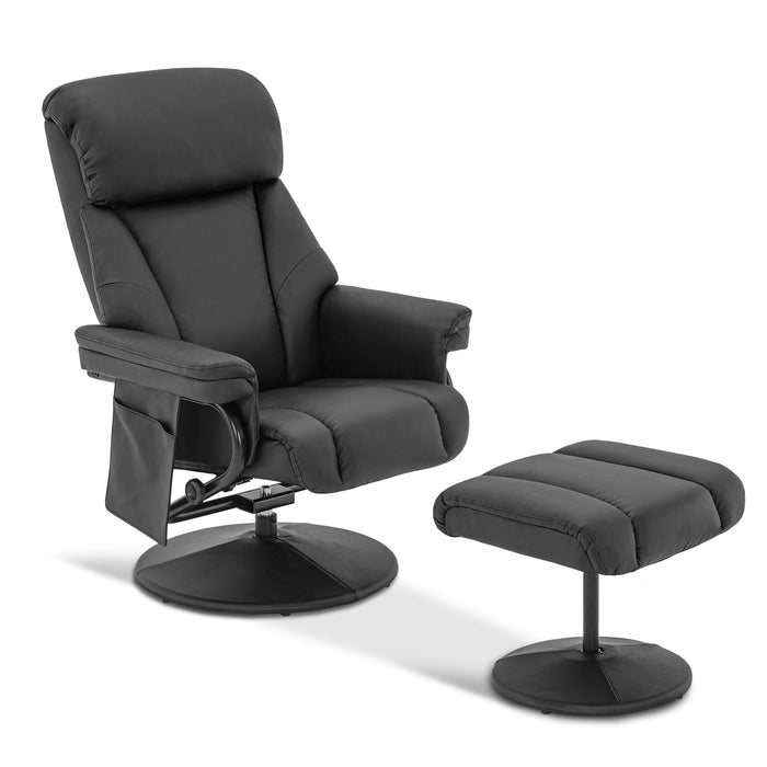 Mcombo Swivel Recliner with Ottoman, Reclining Chair with Massage, Faux Leather Lounge Chairs for Living Room Bedroom 4539