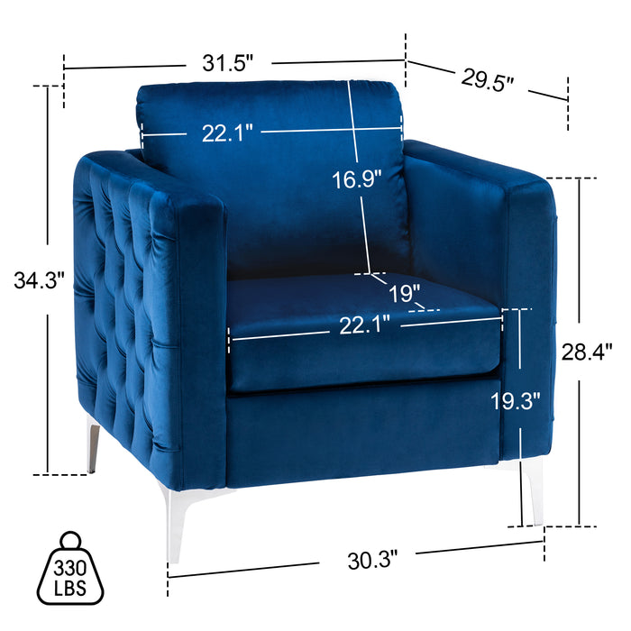 Mcombo Velvet Accent Club Chair, Upholstered Tufted Button Single Sofa Chair, with Silver Metal Legs, Modern Armchair for Living Room Bedroom 4066