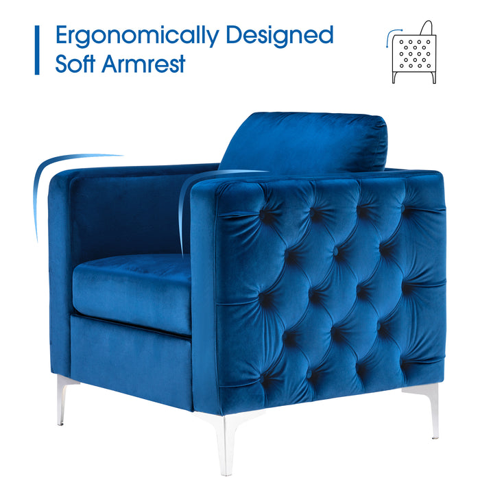 Mcombo Velvet Accent Club Chair, Upholstered Tufted Button Single Sofa Chair, with Silver Metal Legs, Modern Armchair for Living Room Bedroom 4066