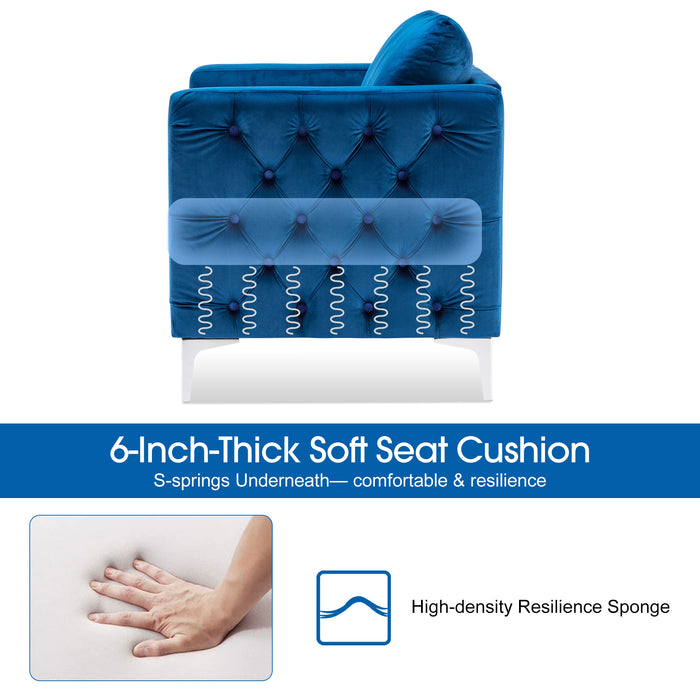 Mcombo Velvet Accent Club Chair, Upholstered Tufted Button Single Sofa Chair, with Silver Metal Legs, Modern Armchair for Living Room Bedroom 4066