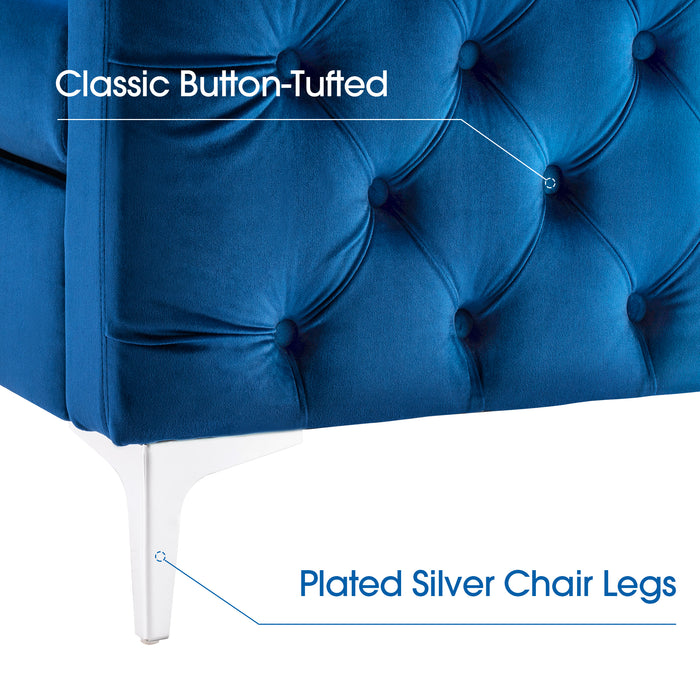 Mcombo Velvet Accent Club Chair, Upholstered Tufted Button Single Sofa Chair, with Silver Metal Legs, Modern Armchair for Living Room Bedroom 4066
