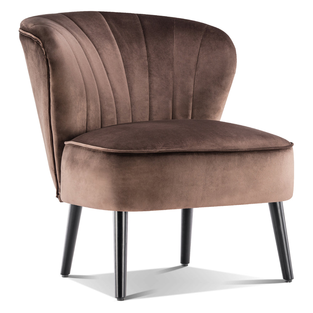 Mcombo Modern Accent Chair, Velvet Tufted Wingback Club Chairs, Leisure Upholstered Side Chair with Wood Legs, Comfy Shell Chair Vanity Chair for Living Room Bedroom Reception 4720