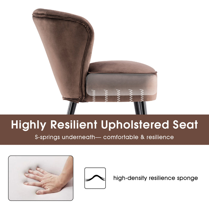 Mcombo Modern Accent Chair, Velvet Tufted Wingback Club Chairs, Leisure Upholstered Side Chair with Wood Legs, Comfy Shell Chair Vanity Chair for Living Room Bedroom Reception 4720