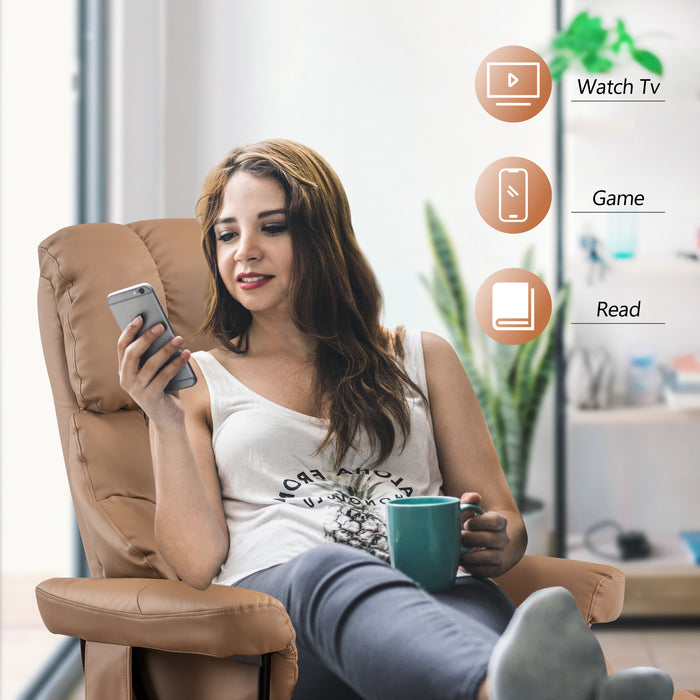 Mcombo Recliner with Ottoman Reclining Chair with Massage and Lumbar Pillow, 360 Degree Swivel Wood Base, Faux Leather 9068