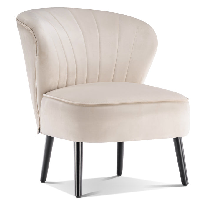 Mcombo Modern Accent Chair, Velvet Tufted Wingback Club Chairs, Leisure Upholstered Side Chair with Wood Legs, Comfy Shell Chair Vanity Chair for Living Room Bedroom Reception 4720
