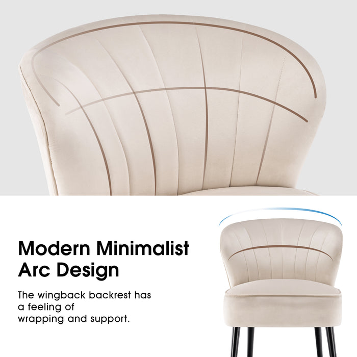 Mcombo Modern Accent Chair, Velvet Tufted Wingback Club Chairs, Leisure Upholstered Side Chair with Wood Legs, Comfy Shell Chair Vanity Chair for Living Room Bedroom Reception 4720