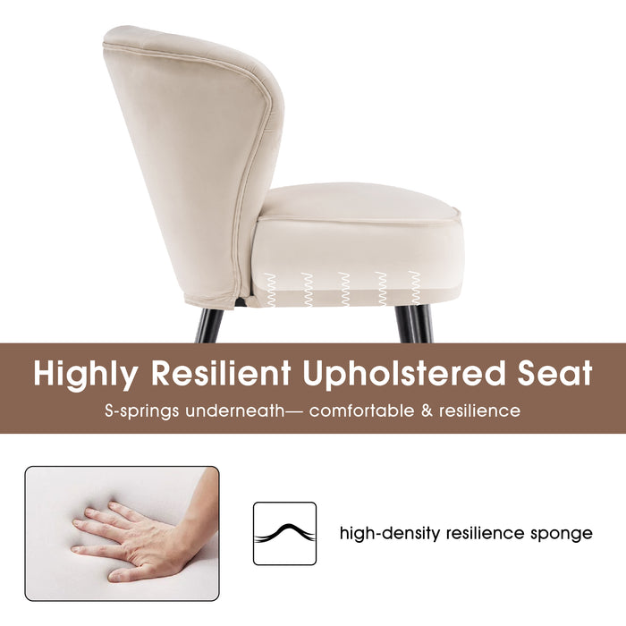 Mcombo Modern Accent Chair, Velvet Tufted Wingback Club Chairs, Leisure Upholstered Side Chair with Wood Legs, Comfy Shell Chair Vanity Chair for Living Room Bedroom Reception 4720
