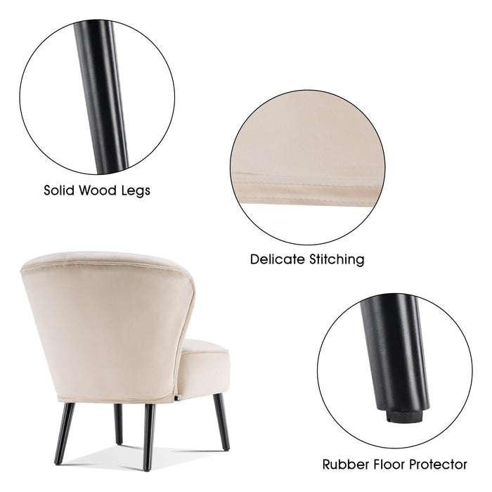 Mcombo Modern Accent Chair, Velvet Tufted Wingback Club Chairs, Leisure Upholstered Side Chair with Wood Legs, Comfy Shell Chair Vanity Chair for Living Room Bedroom Reception 4720