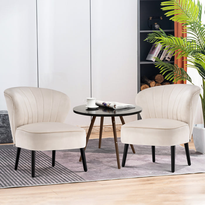 Mcombo Modern Accent Chair, Velvet Tufted Wingback Club Chairs, Leisure Upholstered Side Chair with Wood Legs, Comfy Shell Chair Vanity Chair for Living Room Bedroom Reception 4720