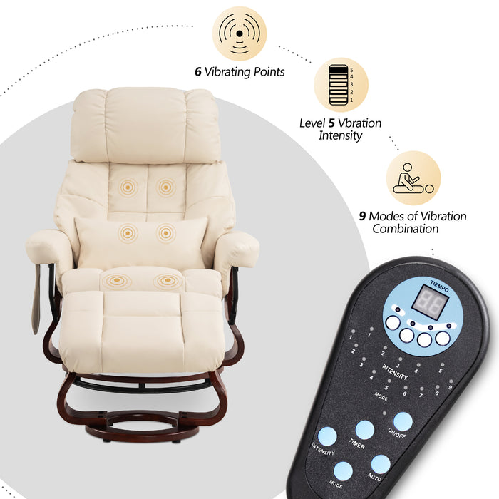 Mcombo Recliner with Ottoman Reclining Chair with Massage and Lumbar Pillow, 360 Degree Swivel Wood Base, Faux Leather 9068