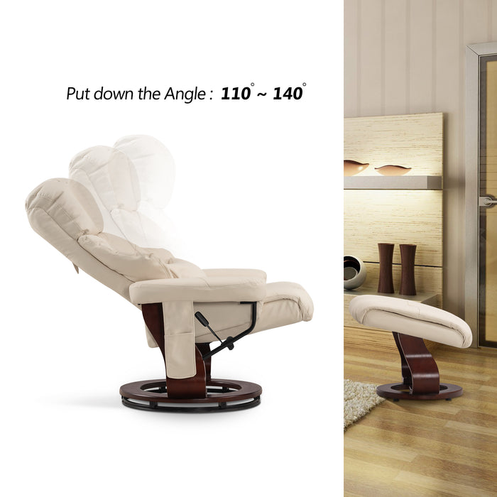 Mcombo Recliner with Ottoman Reclining Chair with Massage and Lumbar Pillow, 360 Degree Swivel Wood Base, Faux Leather 9068