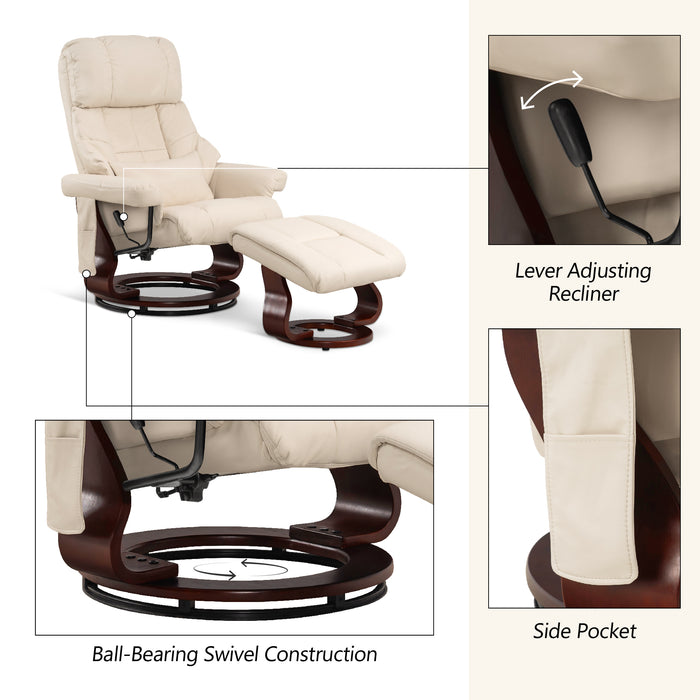 Mcombo Recliner with Ottoman Reclining Chair with Massage and Lumbar Pillow, 360 Degree Swivel Wood Base, Faux Leather 9068