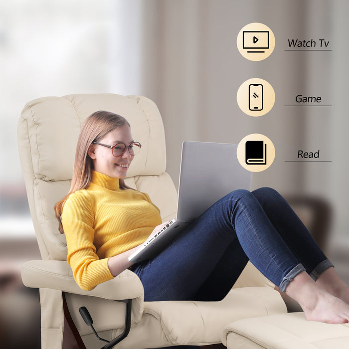 Mcombo Recliner with Ottoman Reclining Chair with Massage and Lumbar Pillow, 360 Degree Swivel Wood Base, Faux Leather 9068