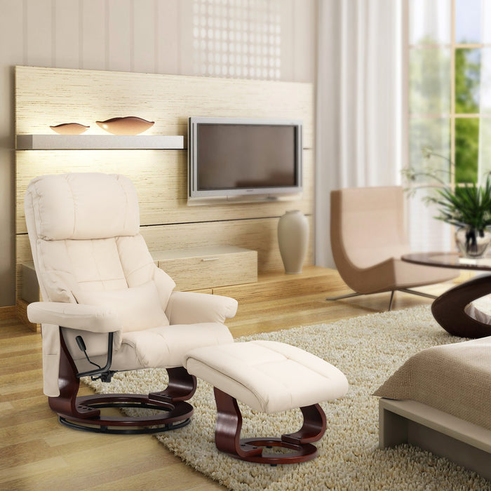 Mcombo Recliner with Ottoman Reclining Chair with Massage and Lumbar Pillow, 360 Degree Swivel Wood Base, Faux Leather 9068