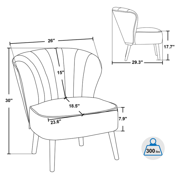 Mcombo Modern Accent Chair, Velvet Tufted Wingback Club Chairs, Leisure Upholstered Side Chair with Wood Legs, Comfy Shell Chair Vanity Chair for Living Room Bedroom Reception 4720