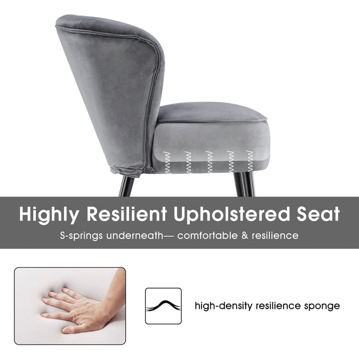 Mcombo Modern Accent Chair, Velvet Tufted Wingback Club Chairs, Leisure Upholstered Side Chair with Wood Legs, Comfy Shell Chair Vanity Chair for Living Room Bedroom Reception 4720
