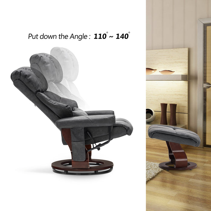 Mcombo Recliner with Ottoman Reclining Chair with Massage and Lumbar Pillow, 360 Degree Swivel Wood Base, Faux Leather 9068