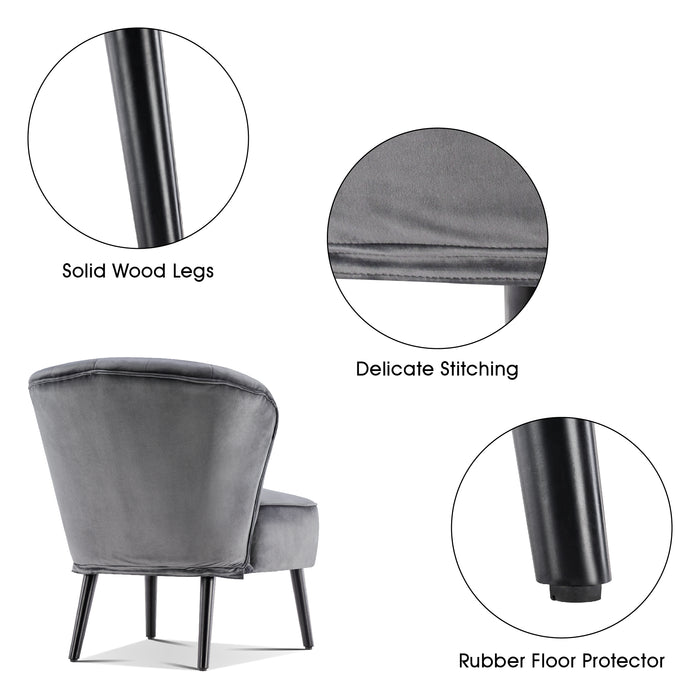Mcombo Modern Accent Chair, Velvet Tufted Wingback Club Chairs, Leisure Upholstered Side Chair with Wood Legs, Comfy Shell Chair Vanity Chair for Living Room Bedroom Reception 4720
