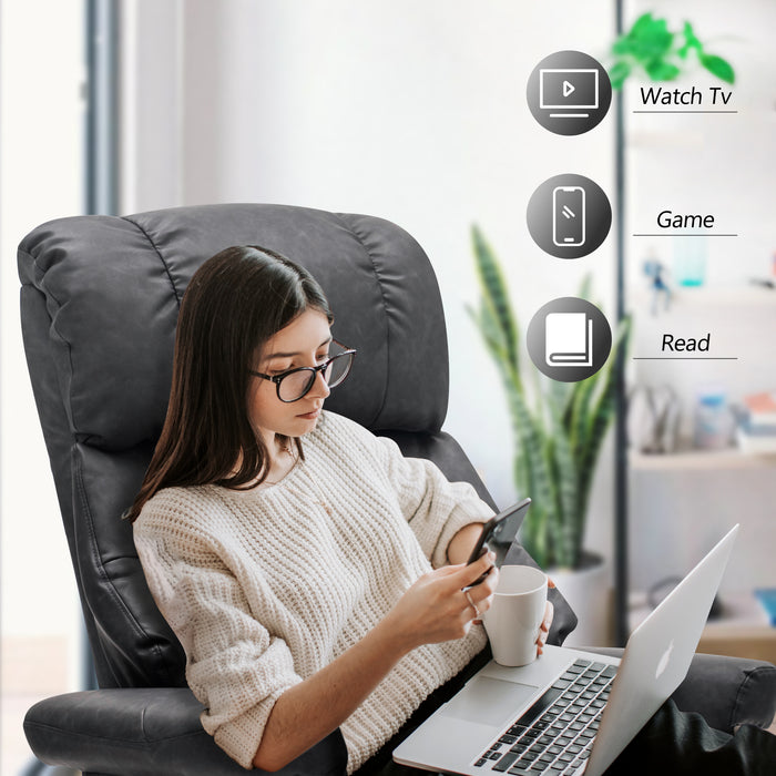 Mcombo Recliner with Ottoman Reclining Chair with Massage and Lumbar Pillow, 360 Degree Swivel Wood Base, Faux Leather 9068