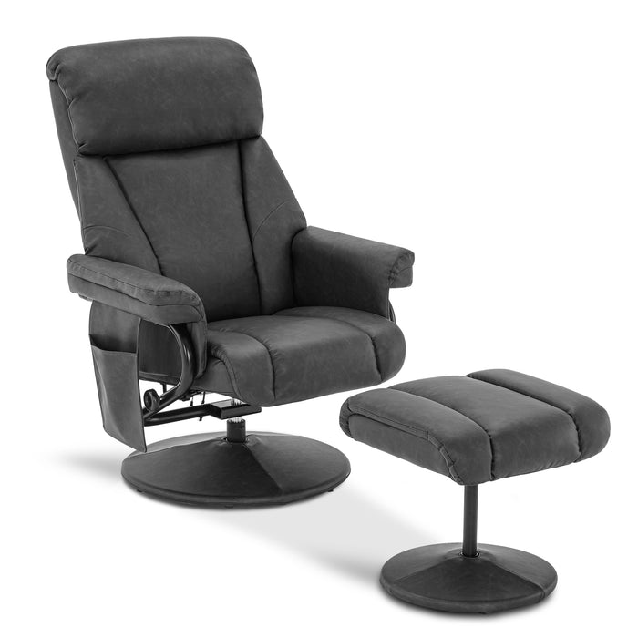 Mcombo Swivel Recliner with Ottoman, Reclining Chair with Massage, Faux Leather Lounge Chairs for Living Room Bedroom 4539