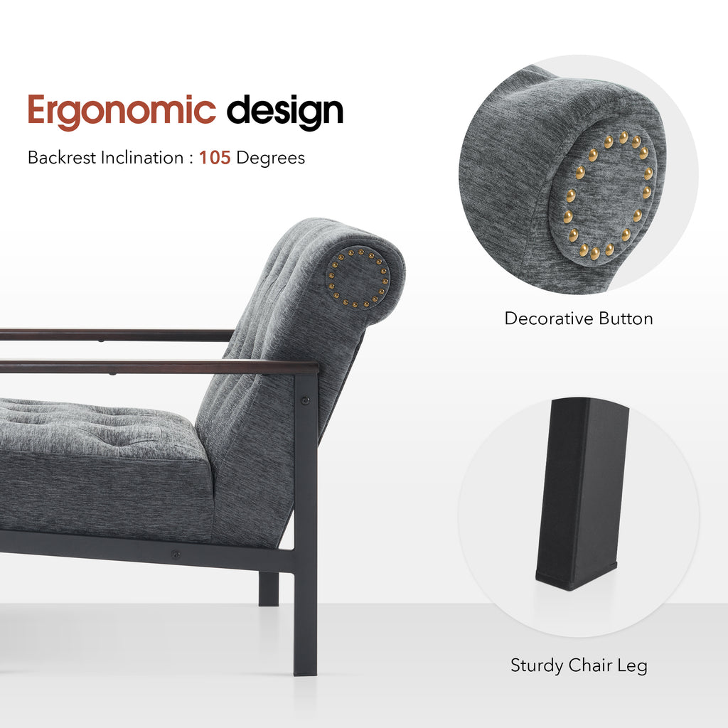 Modern Accent Chairs Set, Chenille Upholstered Armchair, Ergono