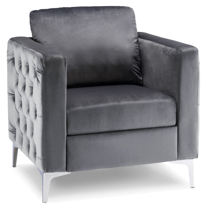 Mcombo Velvet Accent Club Chair, Upholstered Tufted Button Single Sofa Chair, with Silver Metal Legs, Modern Armchair for Living Room Bedroom 4066